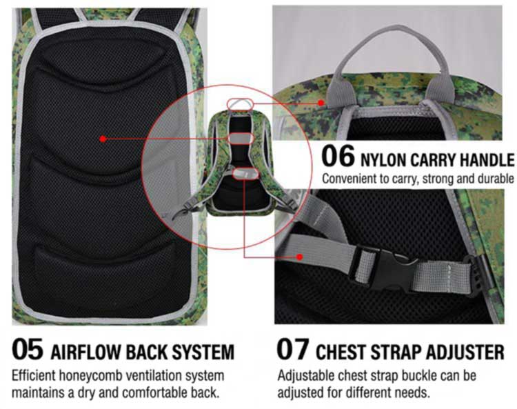air-flow ventilated back system on waterproof daypack