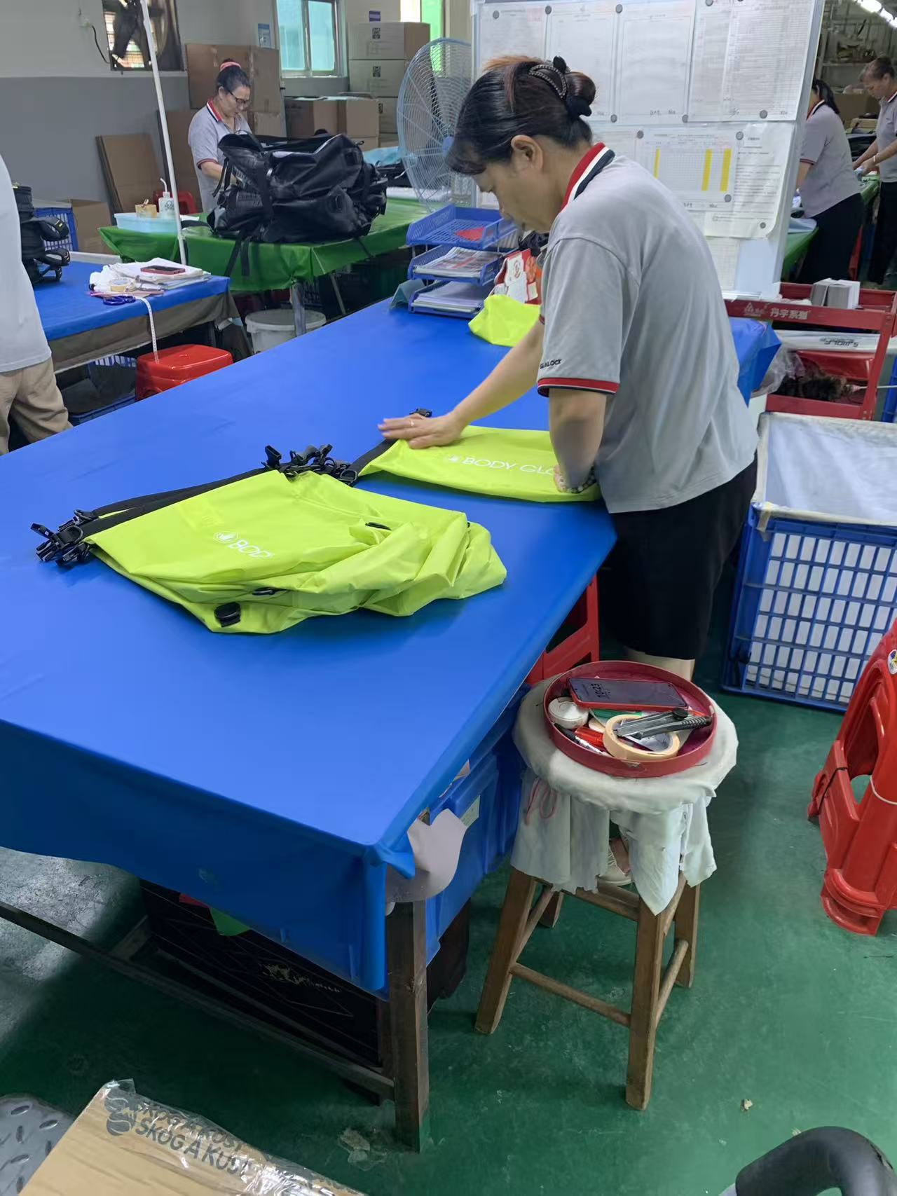 Finished bags folded to a standard and sealed in individual poly bags