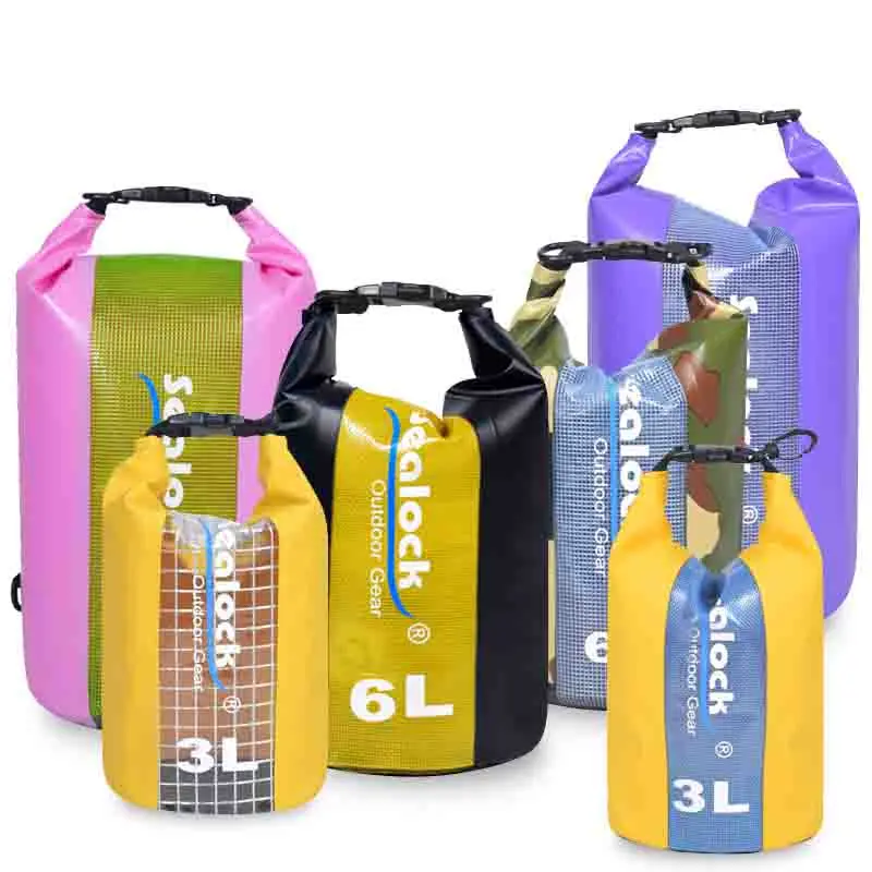 Tas Kering Tahan Air PVC Roll Top dengan Jendela Bening dan Tali Bahu Rilis Cepat